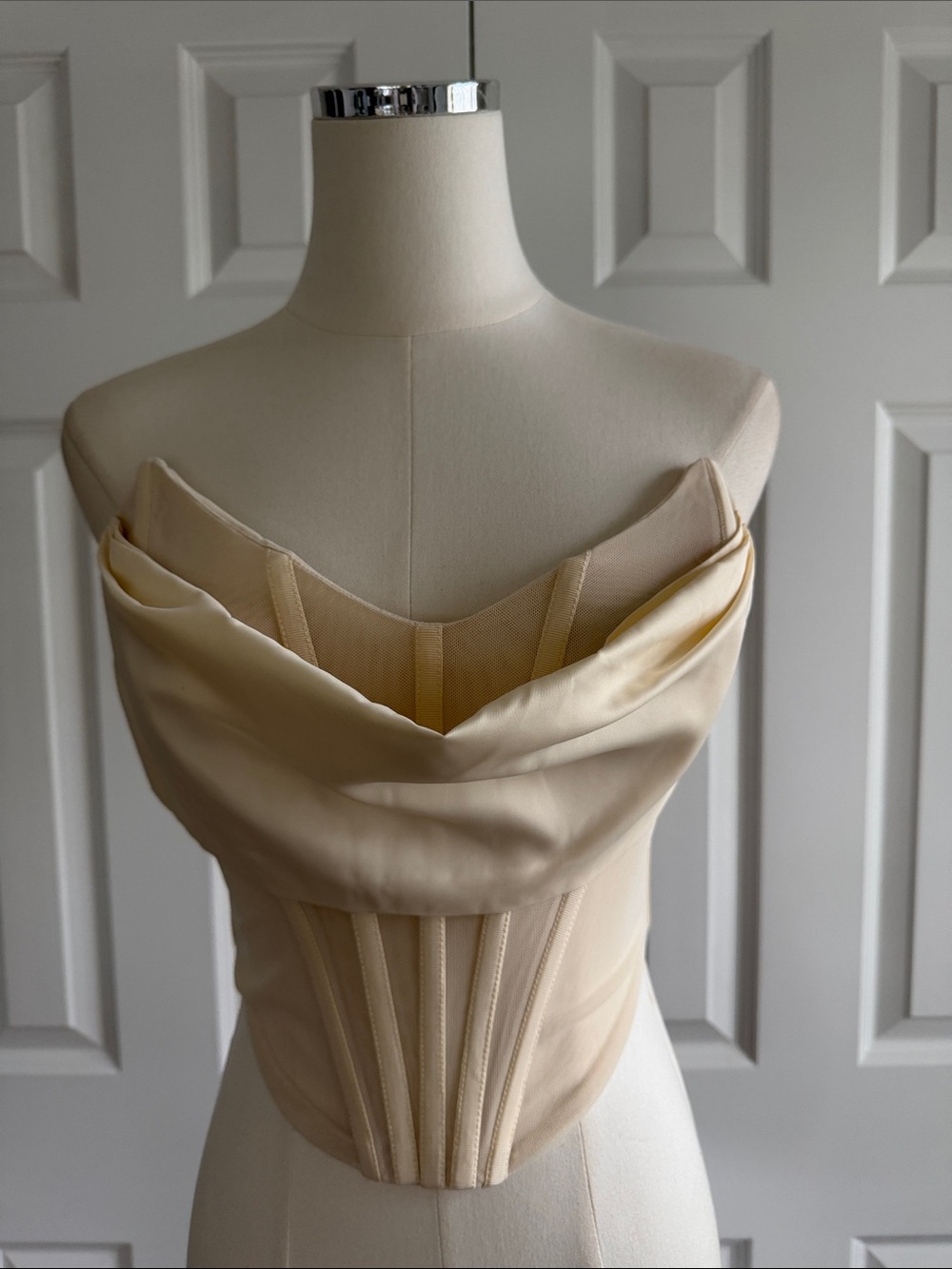 NBD Hailee Bustier Mesh Top Ivory Off-Shoulder Draped Festival Date Night Size S